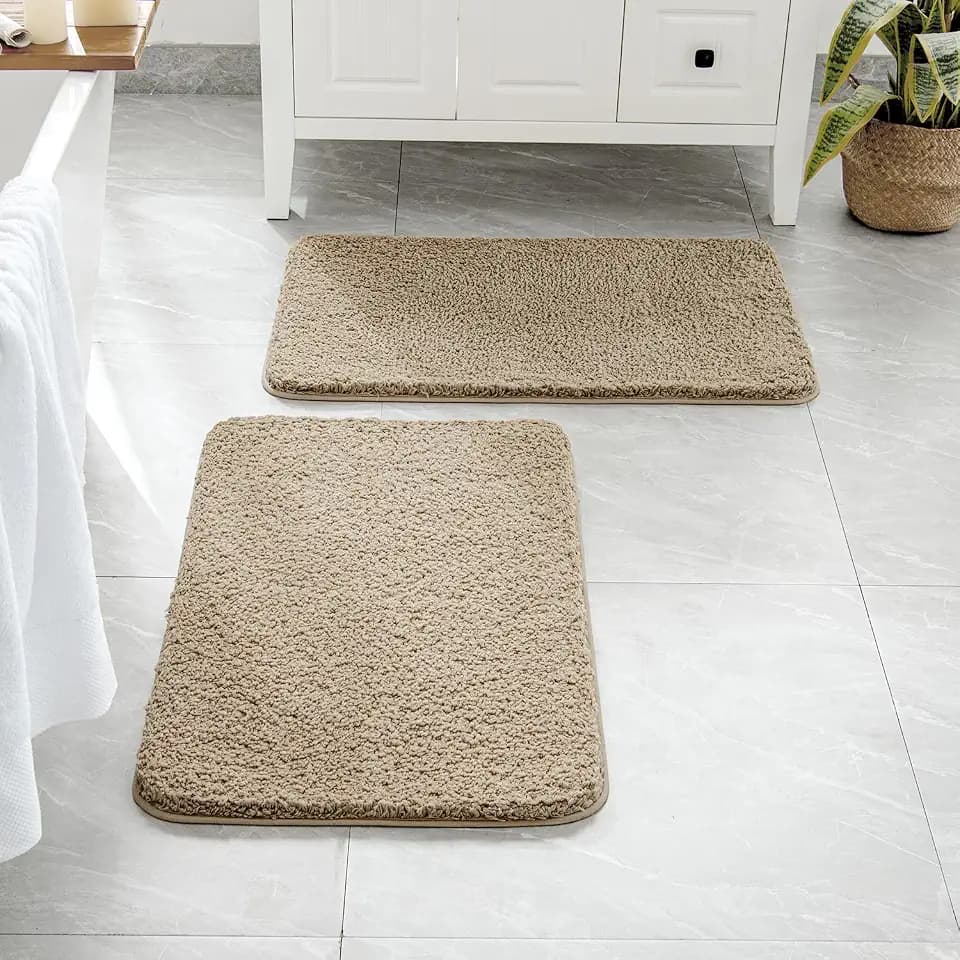 MIULEE Tan Bathroom Rugs Set 2 Piece Small Soft Bath Mats 16x24 Inch