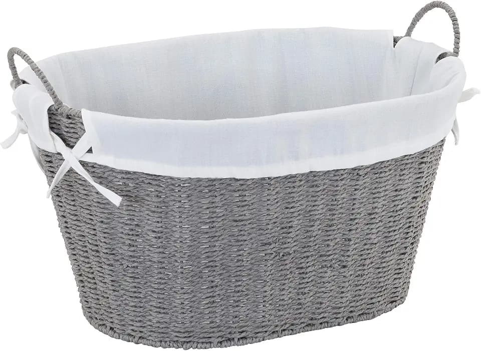 Household Essentials ML-7267 Decorative Wicker Laundry Basket with Handles and Removable Liner | Grey
