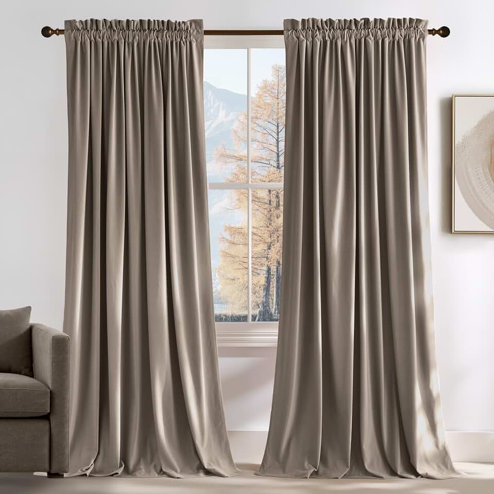 NICETOWN 120 inches Velvet Curtains - Taupe Blackout Extra Long High Ceiling Soft and Heavy Drapes for Living Room, Meeting Room and Theater, W52 x L120, 2 Panels