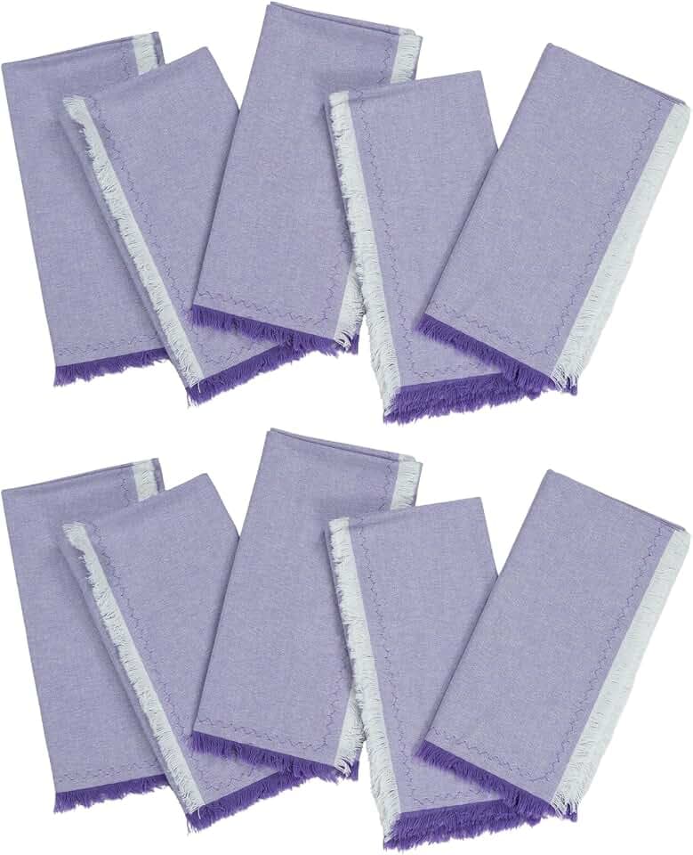 Cloth Napkins Set of 10 Handmade Cotton Napkin with Fringe 18 x 18 inches Washable Reusable Soft Table Dinner Napkins for Parties Wedding Restaurant Hotel Birthday Decoration (Lavender Purple)