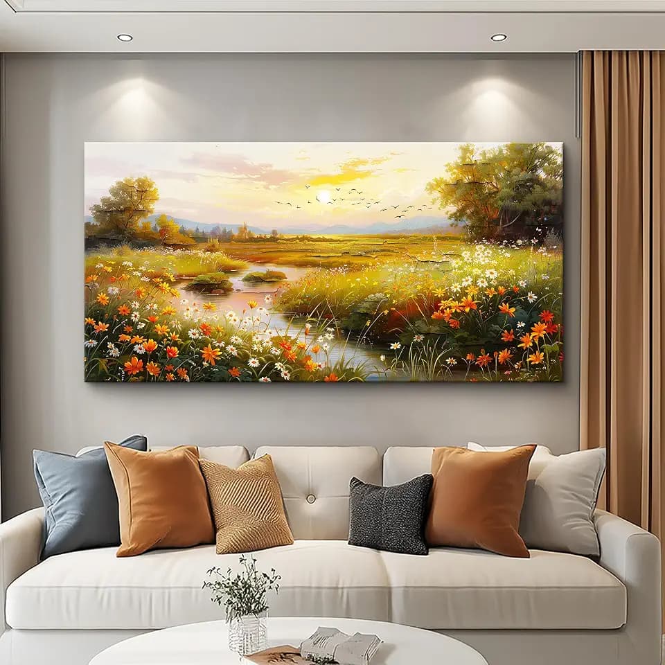 ERQINHUA Large Canvas Wall Decor For Living Room Wall Art For Bedroom Flower landscape Watercolour Painting Office Farmhouse Mural Countryside Sunrise Scenery Wall Picture Artwork Home Decor30 X60