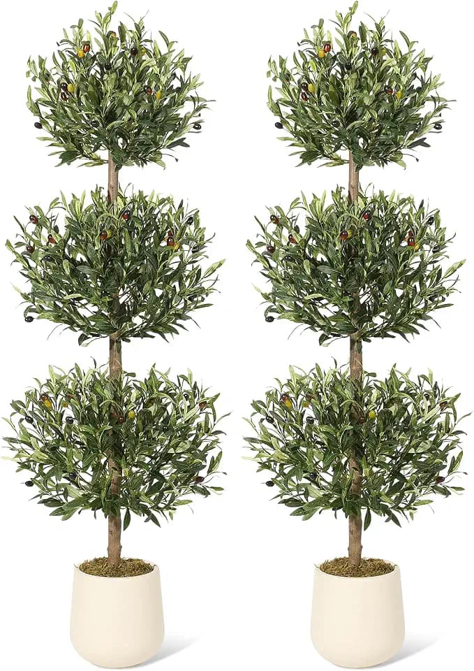 GarveeHome 5FT Artificial Olive Tree, Triple Ball Topiary Fake Plants