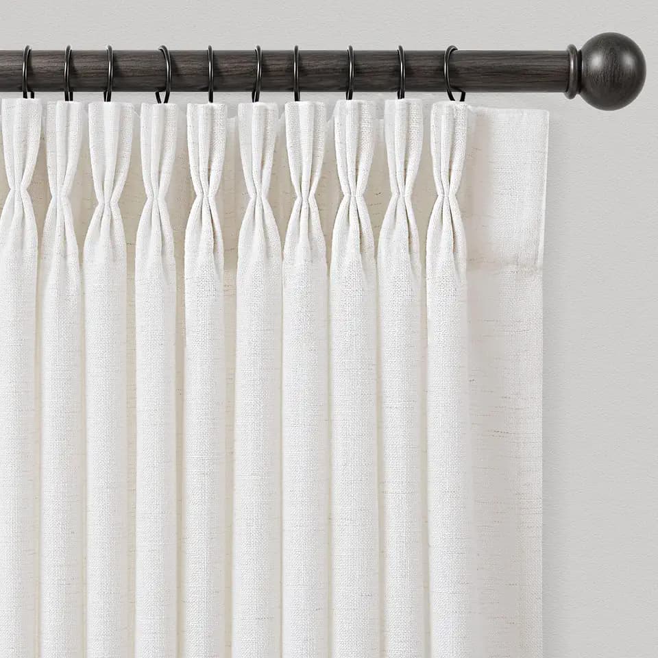 Natural Triple Pinch Pleat Linen Curtains 84 Inch Length 2 Panels for Living Room Neutral Cream Semi Sheer Light Filtering Curtain with hooks Modern Farmhouse Pleated Window Drapes 84 Inches Long