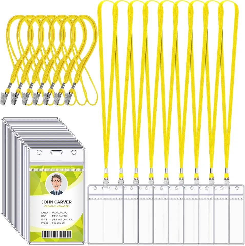Marspark 200 Pcs ID Badge Holder with Lanyard, Yellow