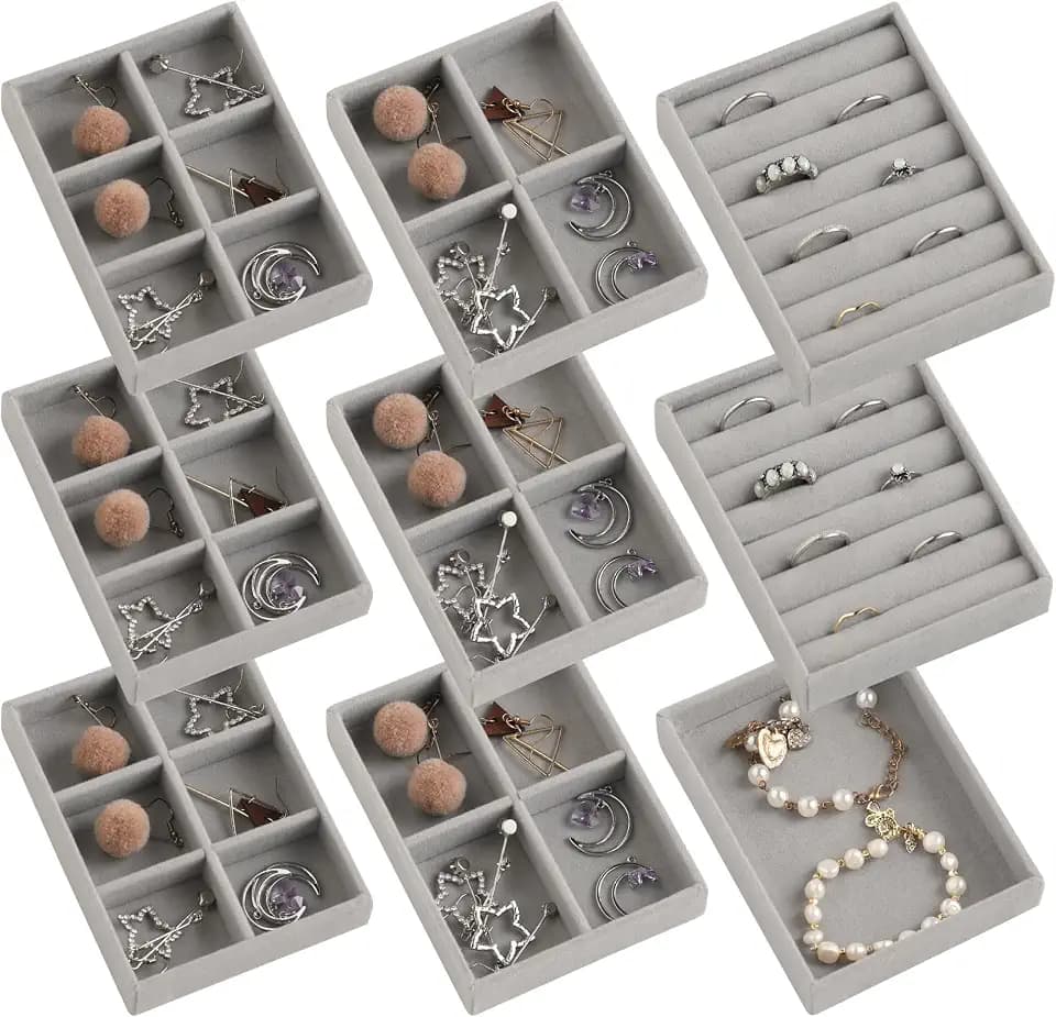 Frebeauty Small Jewelry Organizer for Drawer,Set of 9 Velvet Jewelry Trays