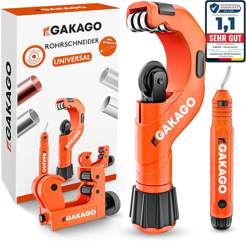 Gakago Rohrschneider Set 3-50mm mit Entgrater - Vielseitiger Rohrabschneider für alle gängigen Metalle wie Edelstahl, Kupfer, Aluminium, Stahl oder Kunststoff (bspw. PVC & PE) auch als Verbundrohr