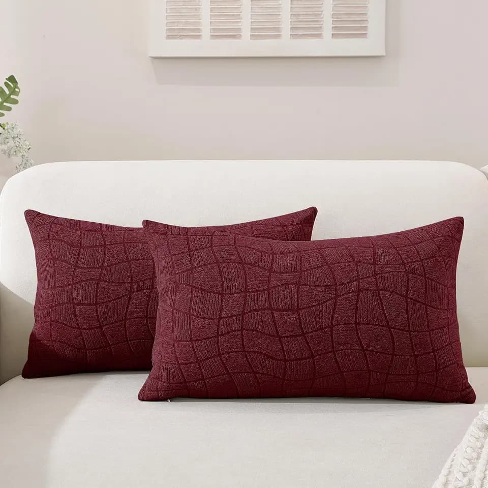 SYSLOON Outdoor Pillow Covers 20x12 Inch Set of 2,Waterproof Pillow Covers for Summer Patio Tent Balcony Couch Sofa Pillow Covers Home Decor,Wine Red