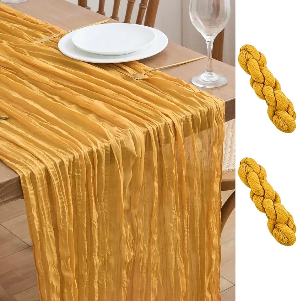 Asee'm Gold Yellow Cheesecloth Table Runner Fall Boho Rustic Gauze 10FT