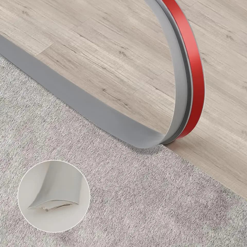 Trimold Carpet to Tile Floor Transition Strip, Grey Self-Adhesive Threshold Edging Trim (Length 5m, Cover Thickness Within 5mm)