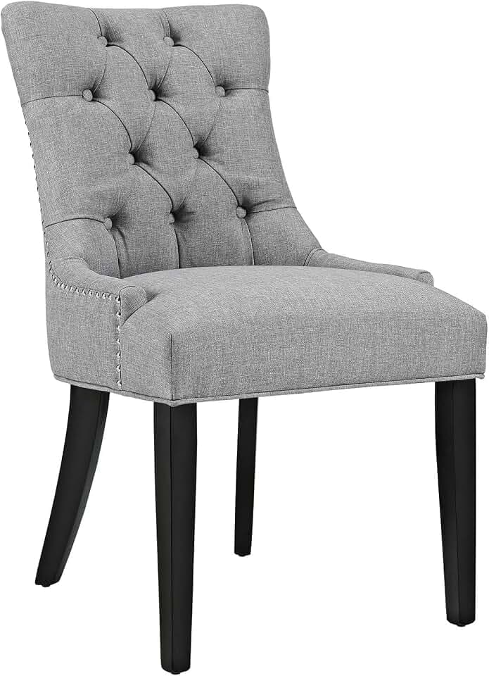 Modway Regent Button Tufted Upholstered Fabric Dining Chair in Light Gray