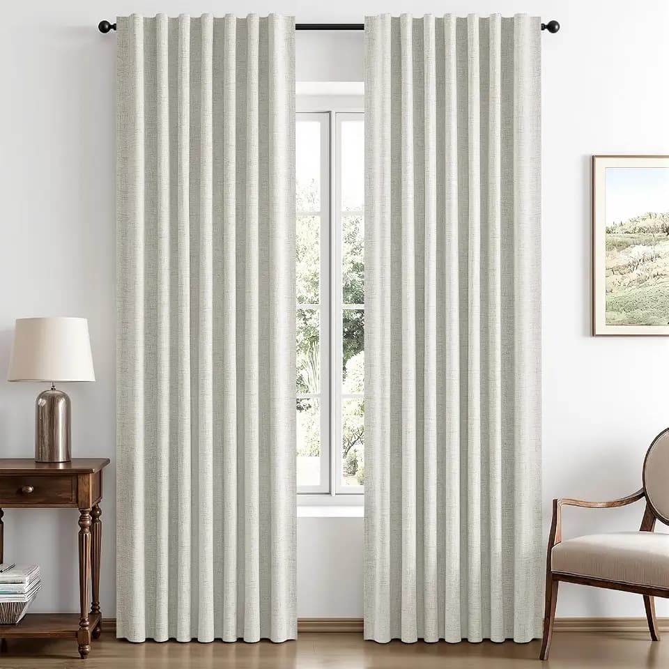 MIULEE 100% Blackout Linen Curtains 42 x 84 Inch Birch White 2 Panels