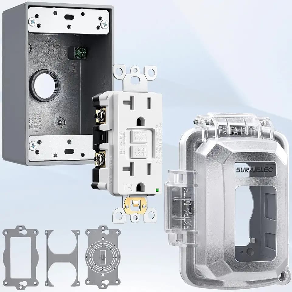 SURAIELEC 1-Gang Outdoor GFCI Outlet Kit with PC Cover and Junction Box