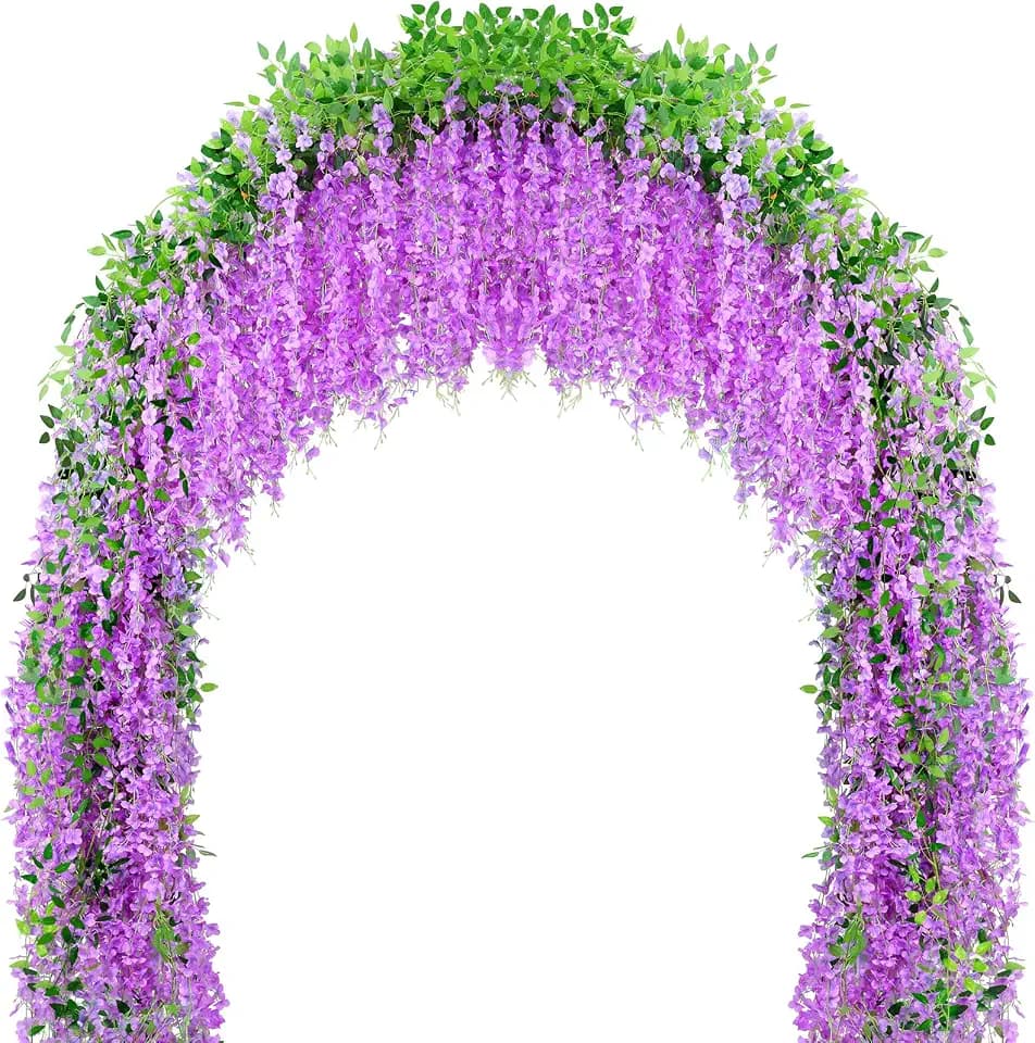 150 Branches Wisteria Hanging Flowers,10Pcs Total 60ft Purple Wisteria Artificial Flowers Garland Vine Silk Hanging Flowers for Wedding Party Arch Ceremony Garden Home Backdrop Decor