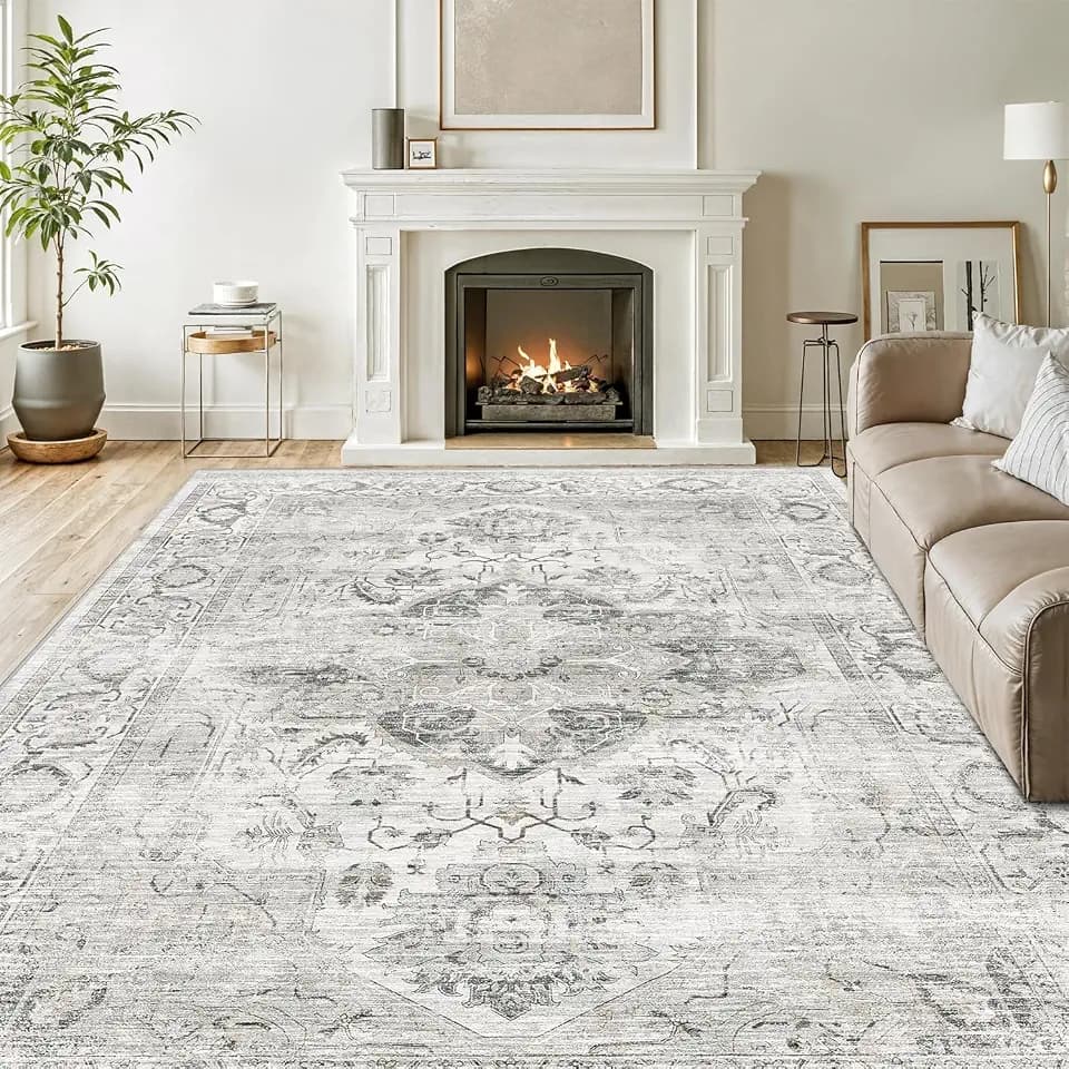 Washable 5x7 Area Rugs, Non Slip Rug for Living Room Ivory/Gray