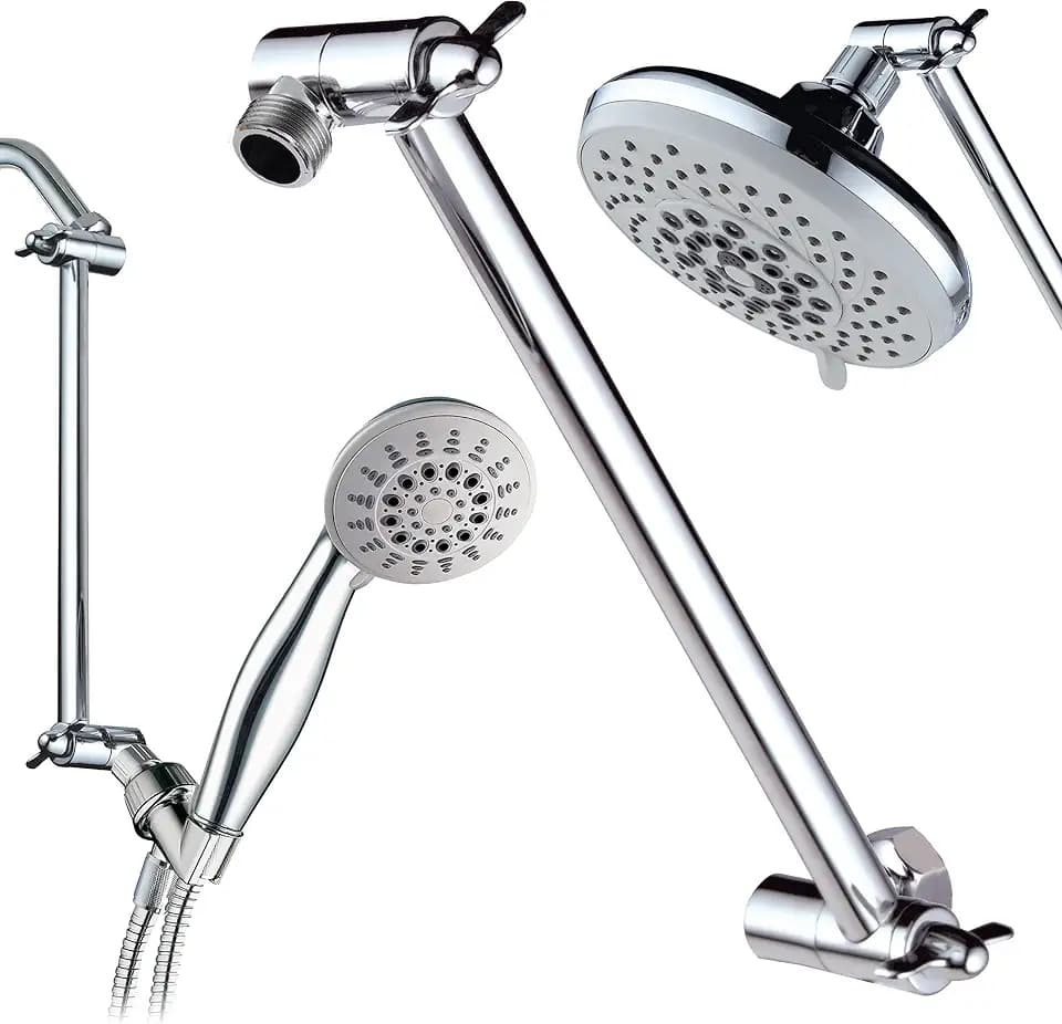 Hotel Spa 11" Solid Brass Adjustable Shower Arm with Lock Joint, Chrome, 2-Ft Range, Universal Connection