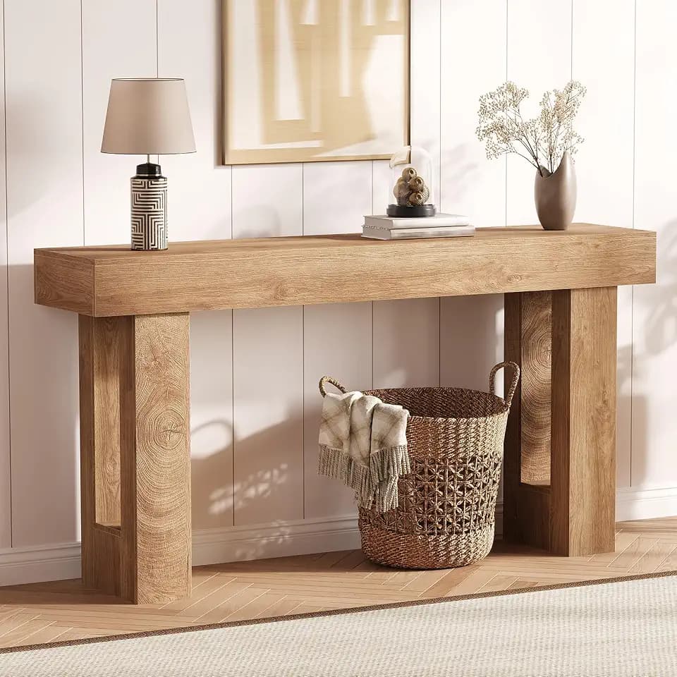 Garvee Narrow Entryway Table, 63 in Long Wooden Couch Table Behind Sofa, Farmhouse Entryway Console, Perfect for Living Room, Hallway, Bedroom, Easy Assembly, Natural Wood
