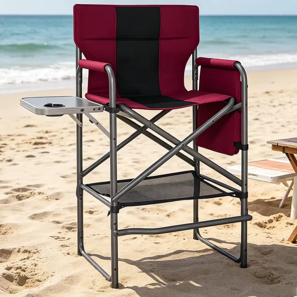 Tall Directors Chair 30" Seat Height, Bar Height Folding Chair with Side Table, Foldable Camping Chair with Side Pocket for Makeup Artist, Sports Event, Supports 400LBS - Red