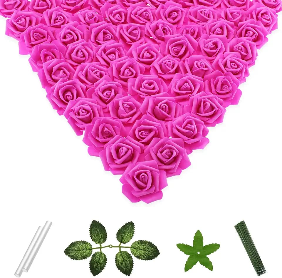 100 Pcs 2 in Small Artificial Rose Head Bulk (Hot Pink)