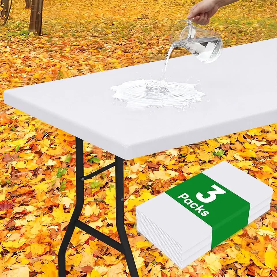 Smiry 3 Pack Rectangle Table Cloth, Elastic Fitted Flannel Backed Vinyl Tablecloths for 6ft Folding Tables, Waterproof Wipeable Table Covers for Indoor, Outdoor, Camping and Picnic (White, 30"x72")