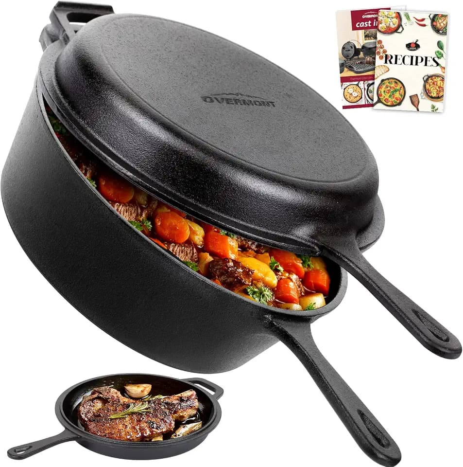 Overmont 2-in-1 Cast Iron Dutch Oven - 3.2QT Deep Pot with Lid Recipe