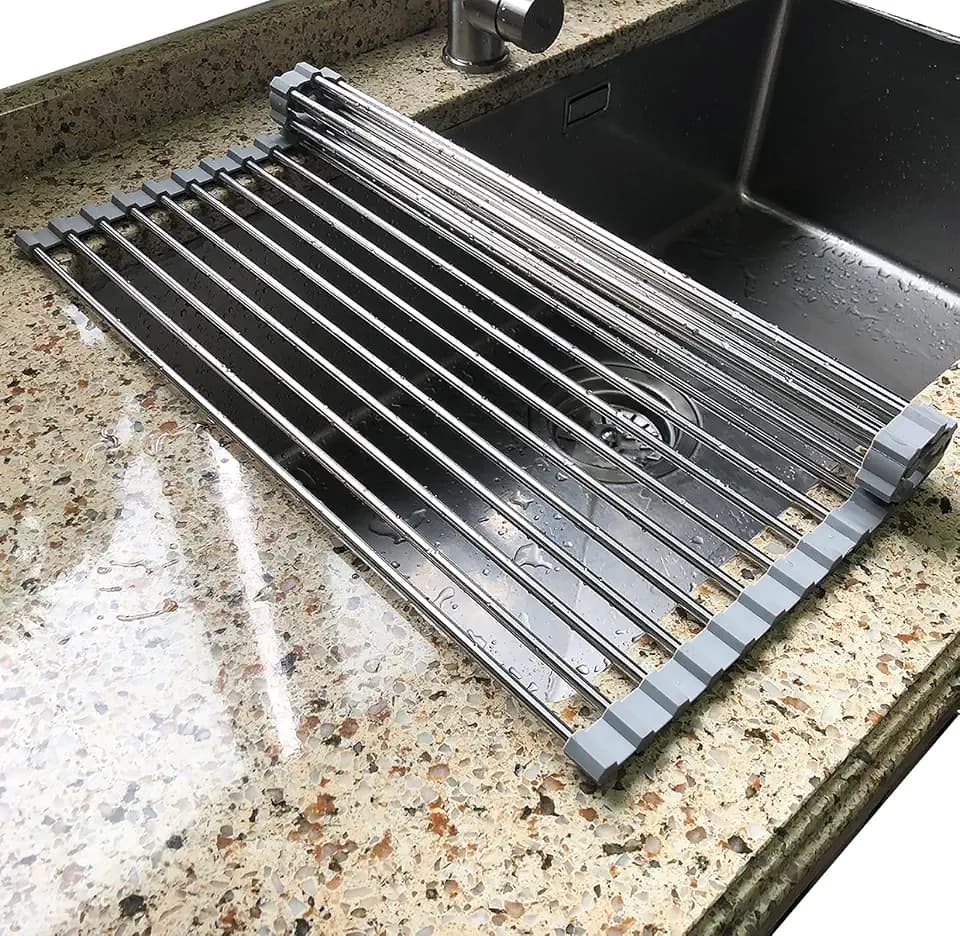 Tomorotec Roll Up Dish Drying Rack Over Sink, SUS304 Steel, 21x15.7, Gray