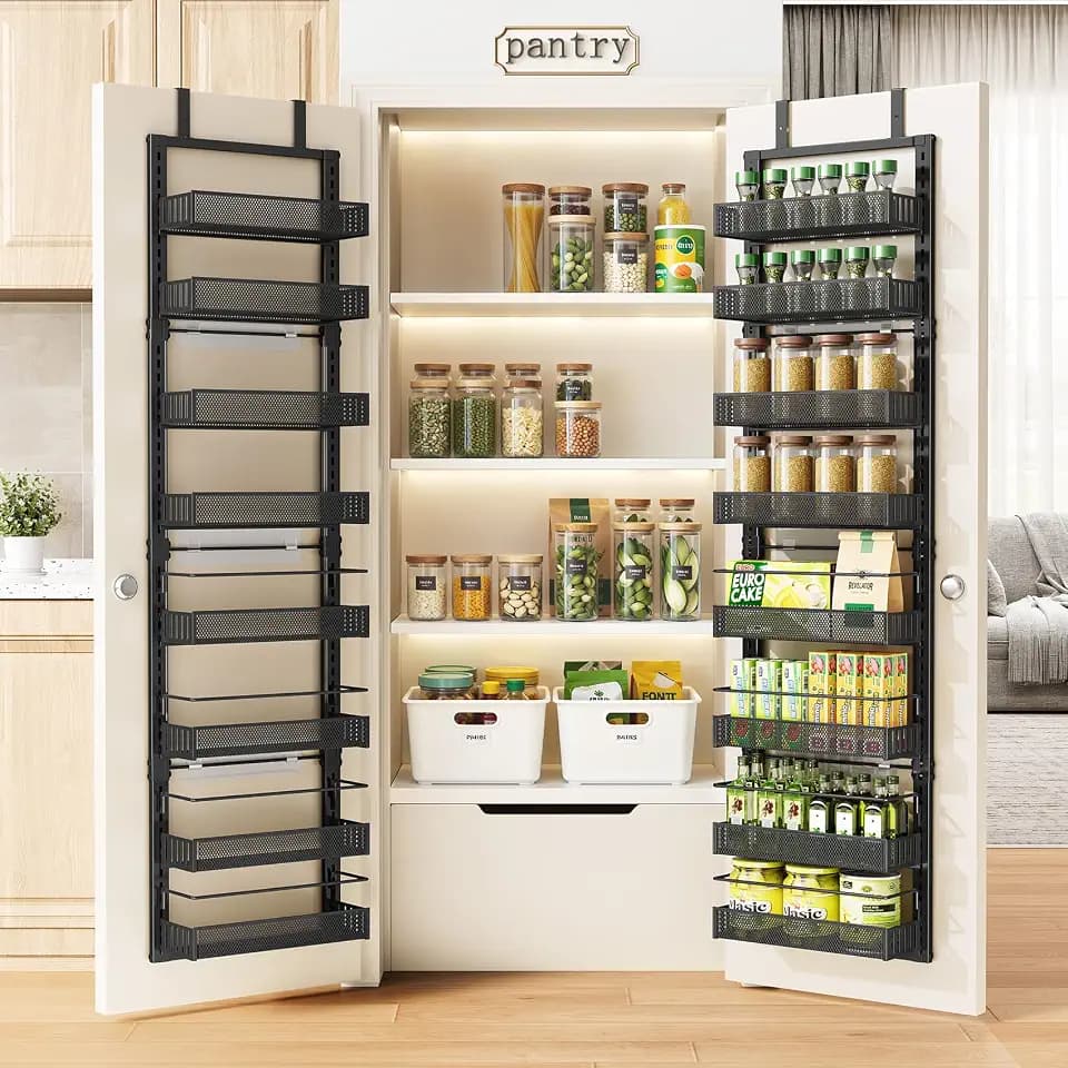 SAYZH 8 Tier Narrow Over Door Pantry Organizer,12.2"W x4.6"D x69.1"H, Black