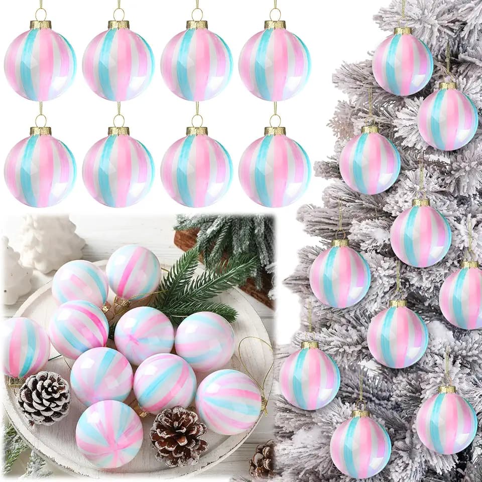 Jenaai 10 Pcs Christmas Pastel Ball Ornament 2.36" Iridescent Hanging Decor