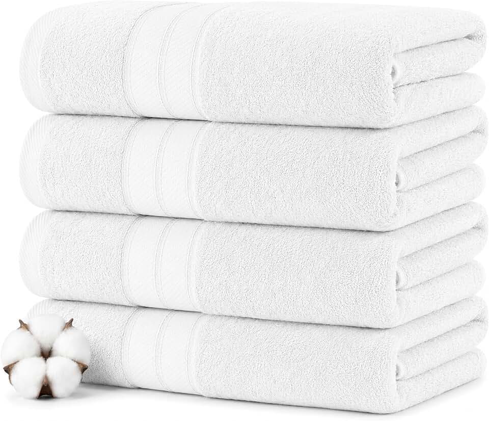 Modern Threads Spun Loft 4 Pack Bath Sheets – Oversized 35 x 66 Bath Towels – 100% Cotton, 600 GSM, Plush, Soft & Absorbent (White)