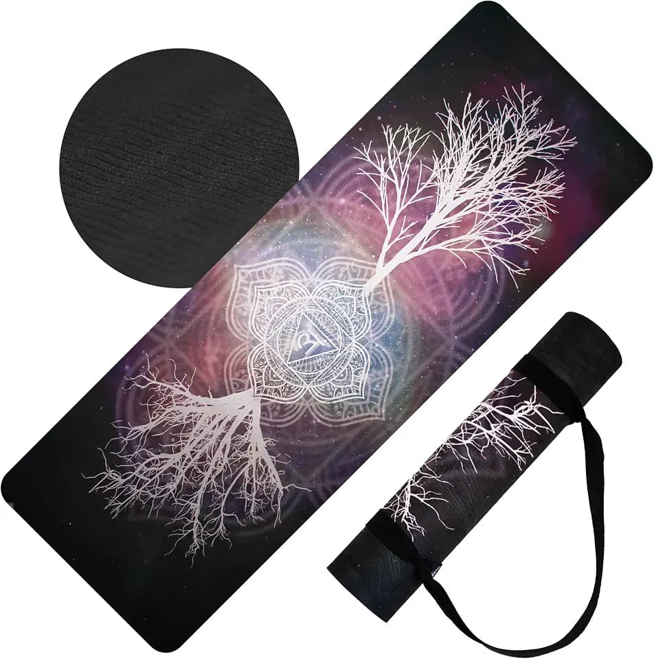 HIGHTOP Yoga Mat with Strap Non-Slip 6mm Thick, Premium Suede & TPE Tree-of-Life Root Chakra Design (72”x24”) Yoga, Hot Yoga, Pilates and Sweaty Workout
