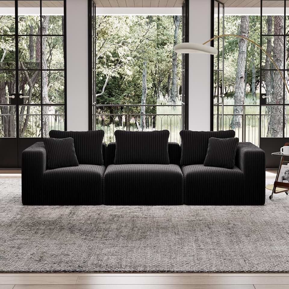 Avenco 106-inch 3-Seater Modular Sofa Couch, Corduroy Fabric