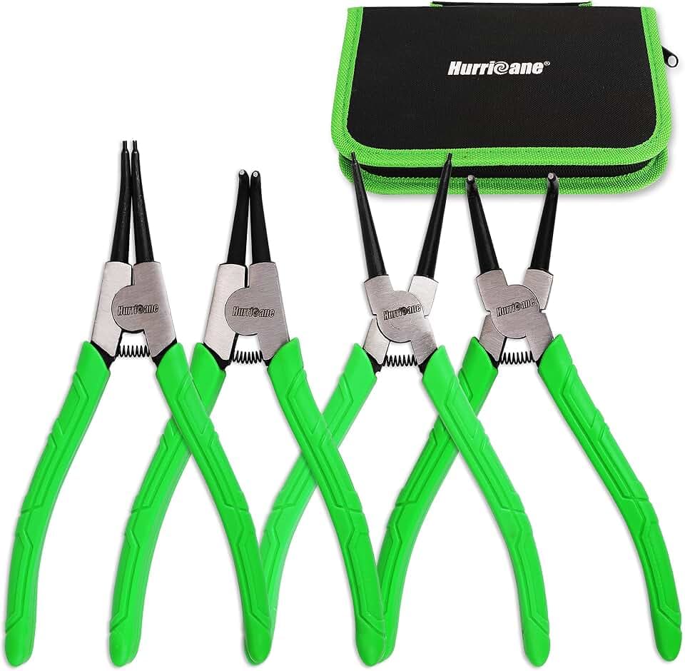 HURRICANE 4 Pieces Snap Ring Pliers Set, 7 Inch Internal & External Circlip Pliers Kit, CR-V Straight & Bent Jaw Pliers, Ideal for Ring Remover Retaining and Remove Hoses, with Portable Storage Pouch