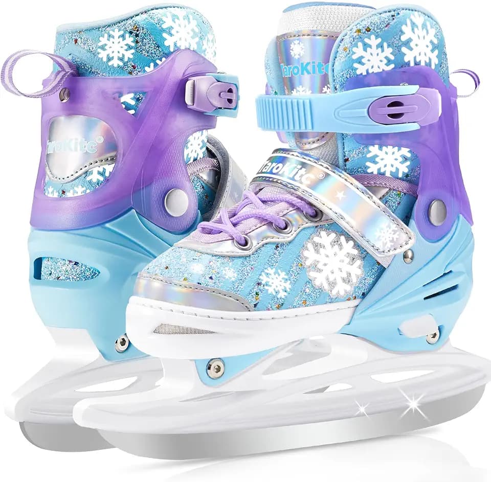 TaroKitc Adjustable Girls Ice Skates for Kids, 4 Size Adjustable Kids Ice Hockey Skates for Girls Boys, Warm Ice Skating Shoes for Outdoor and Rink, Comfortable Lining and Enhanced Ankle Support