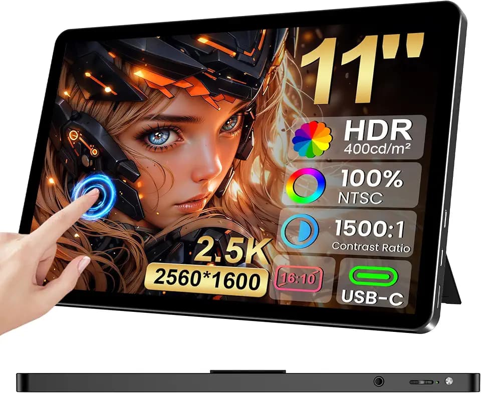 11 Zoll Touchscreen Monitor 100% NTSC 139% sRGB, 2.5K 2560 * 1600 IPS Tragbares HDMI USB C Touchscreen Display 16:10 400 nits mit Kickstand, Mini Minotor für Laptop, PC, Business
