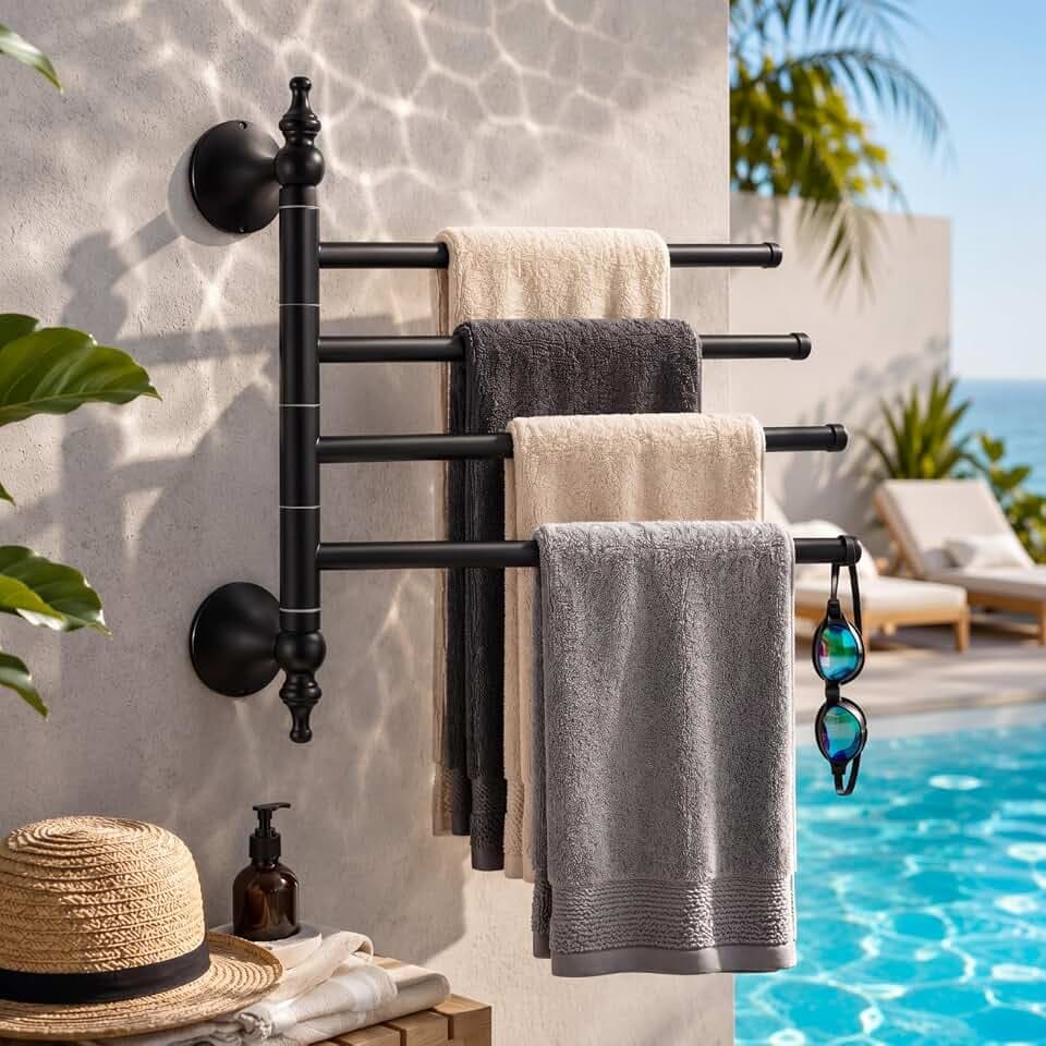 Qunclay Rotating Pool Towel Rack Outdoor 4 Arm Swivel Towel Rack