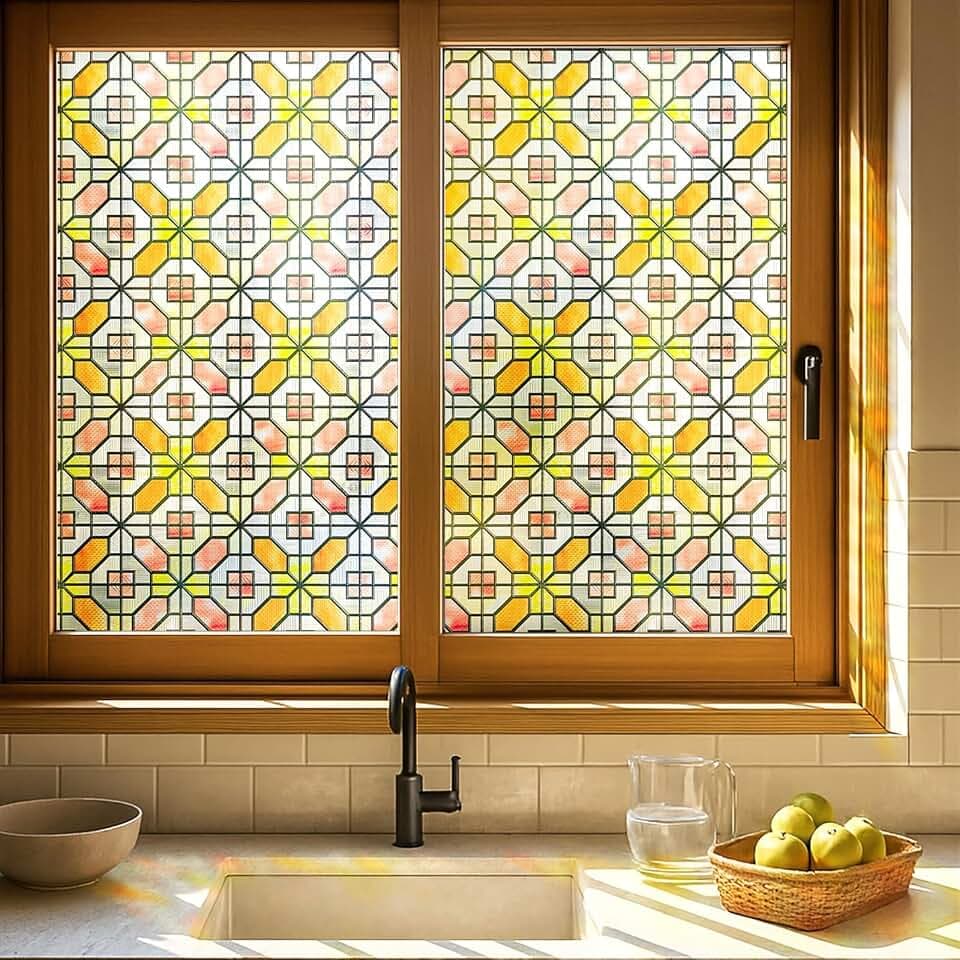 ADD.HERES Window Privacy Film, 3D Stained Glass Window Film, 23.6x35.4in