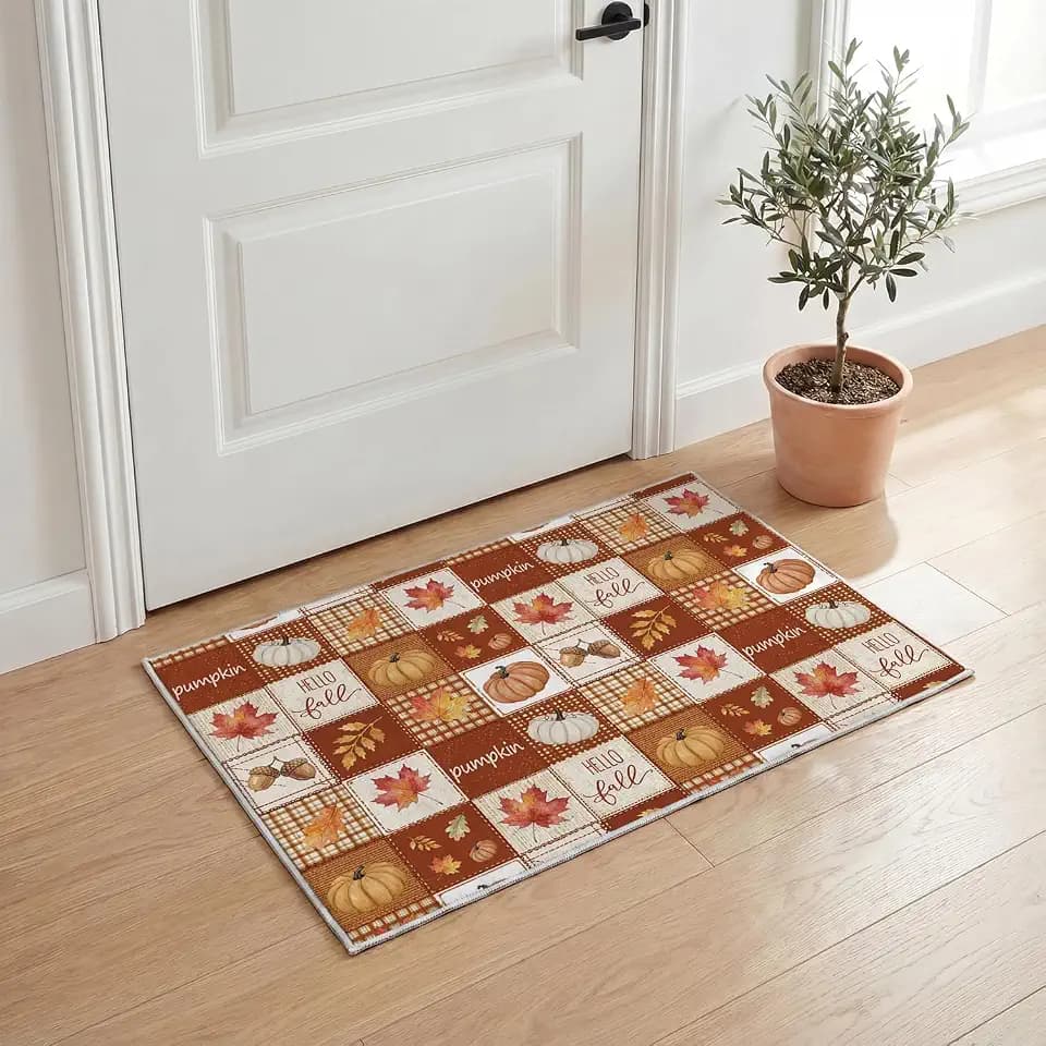 Artoid Mode Pumpkins Maple Leaves Check Fall Rustic Door Mat 2x3 Feet
