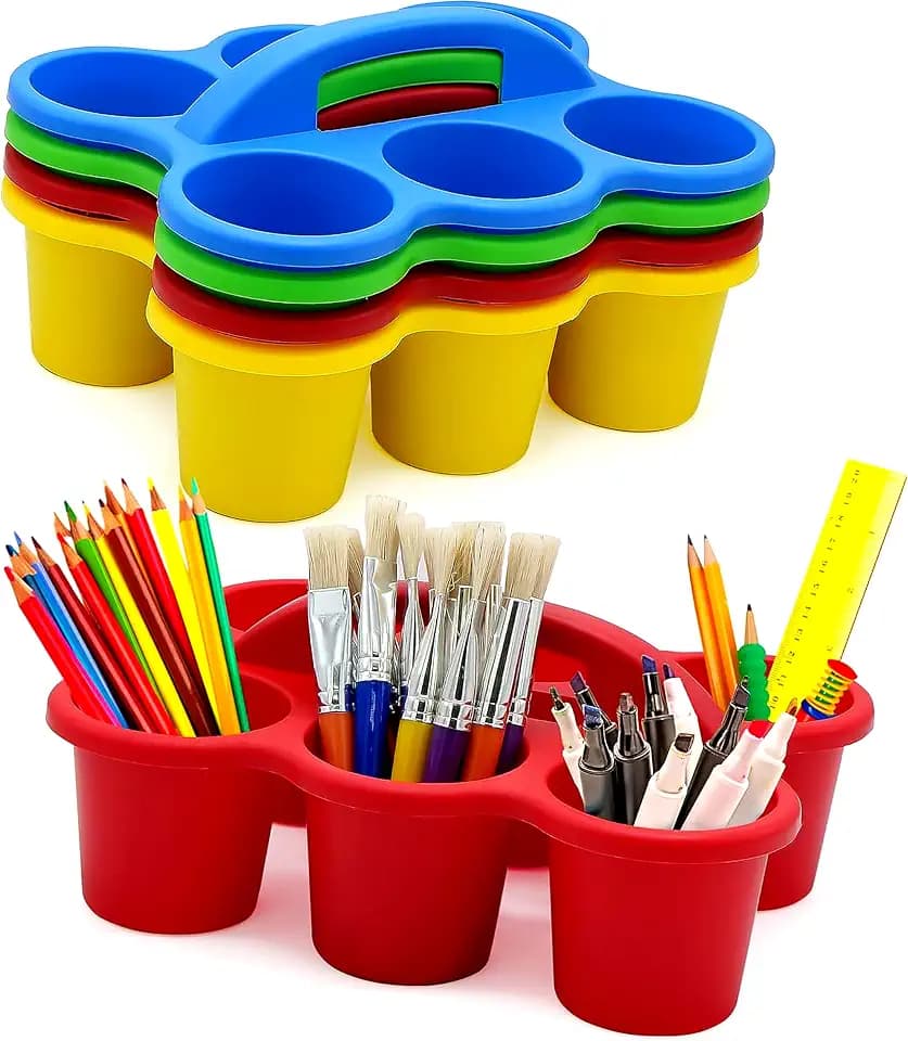 4E's Novelty 4 Pack Caddy for Classroom, Classroom Pencil Caddy, Durable Table Cup Drink Holder, Sturdy Schools Desk Bin, Craft Caddy, Colorful Art Supply Caddies for School Home, Teacher Organizer