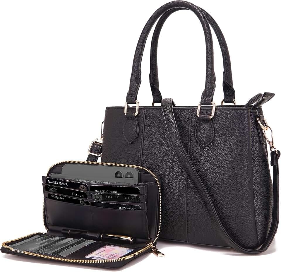 Qiyuer Purses and Wallet Set for Women Satchel Handbag Tote Bag