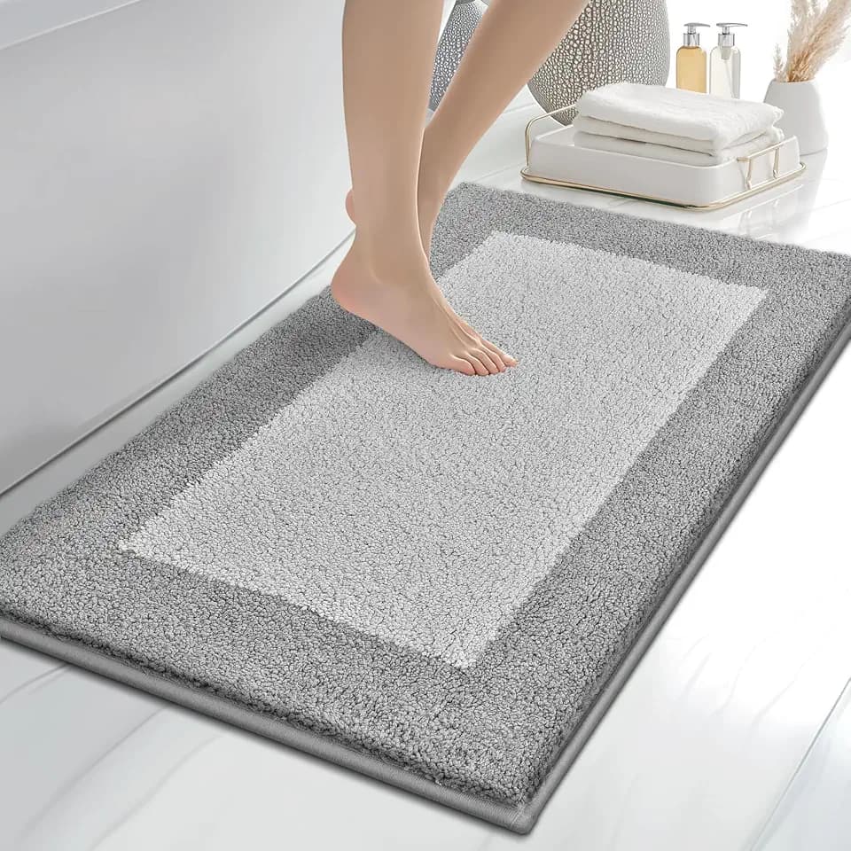 anllugs Bathroom Rugs, 24" x 36" Soft Bath Rugs, Light Grey & Grey