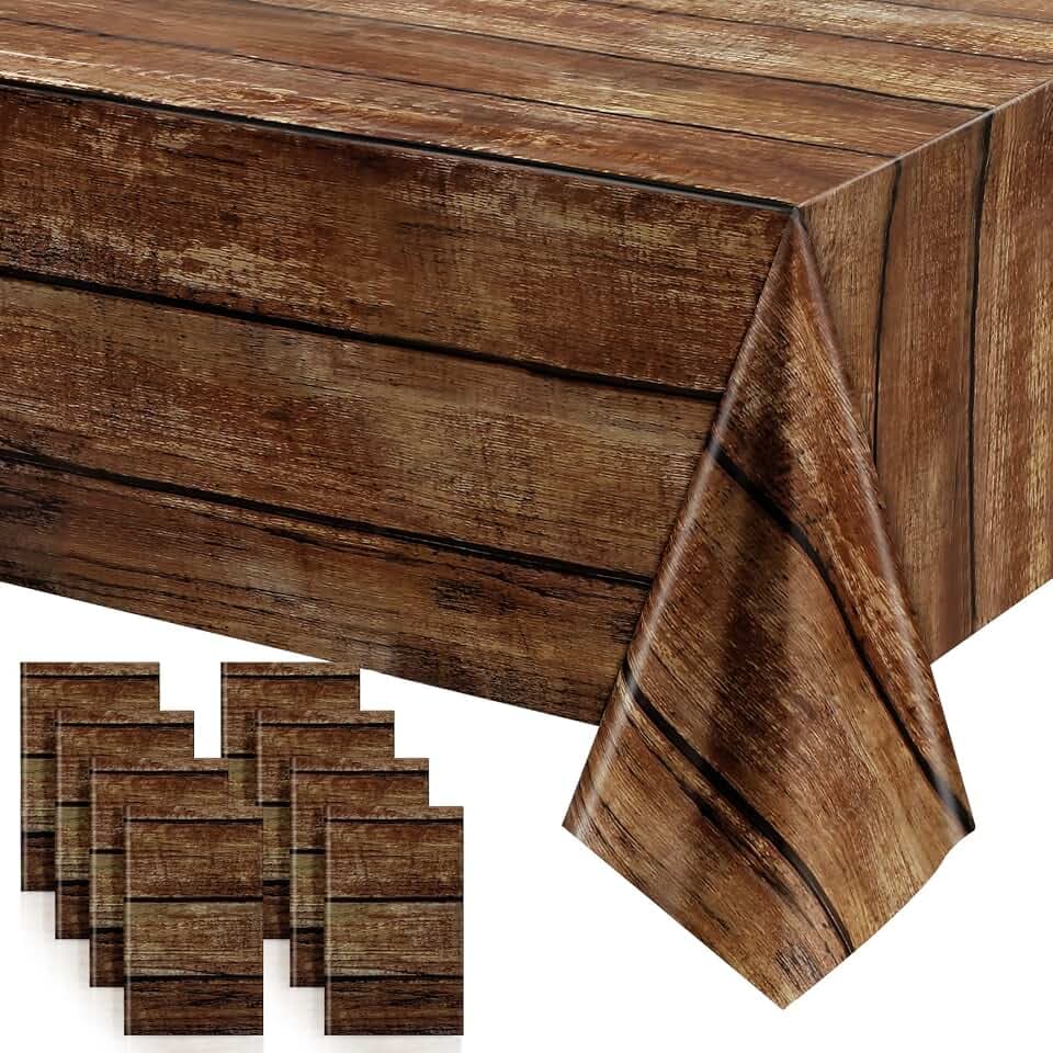 Irenare 8 Pcs Brown Wood Grain Western Tablecloth Plastic