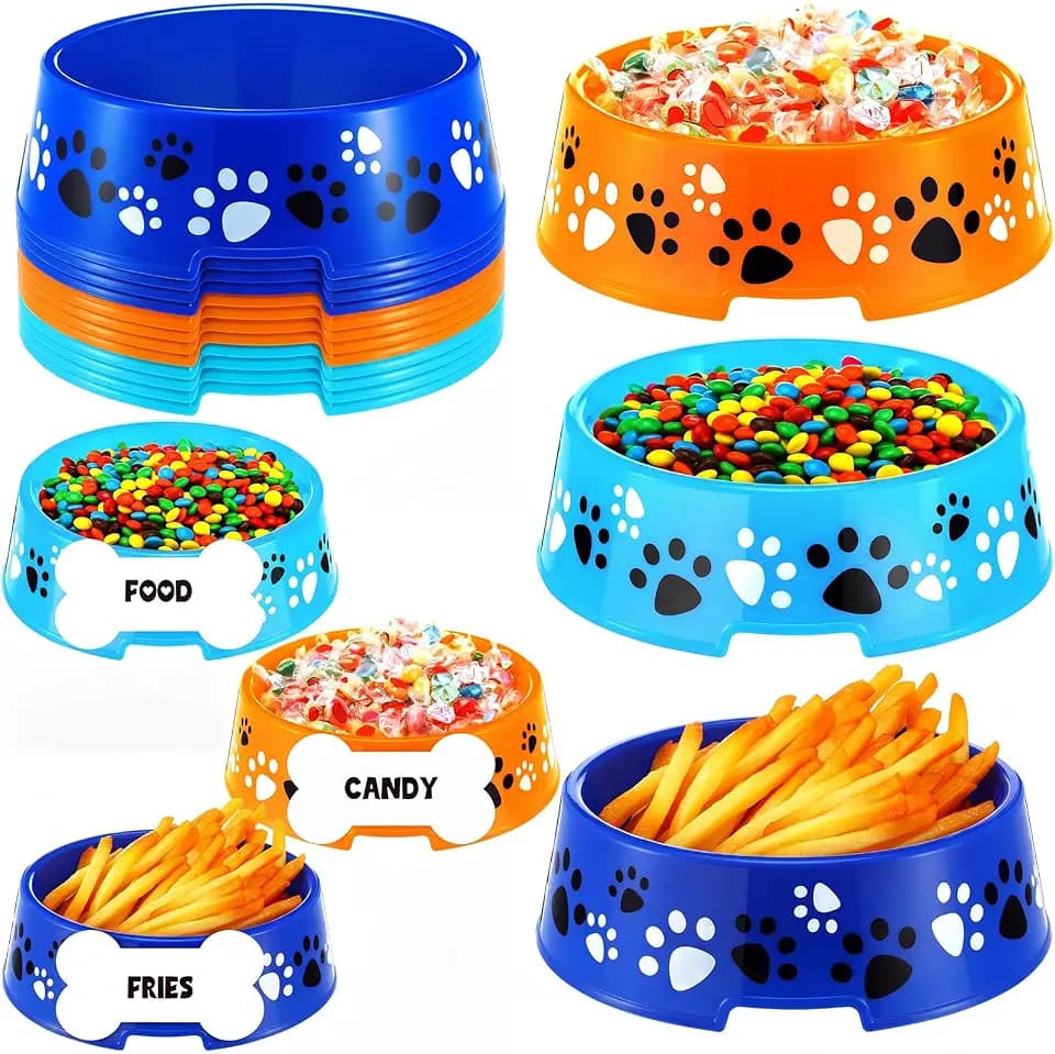 CroBlissful 12 Set Dog Paw Bowl Puppy Birthday Party Decor,Blue and Orange