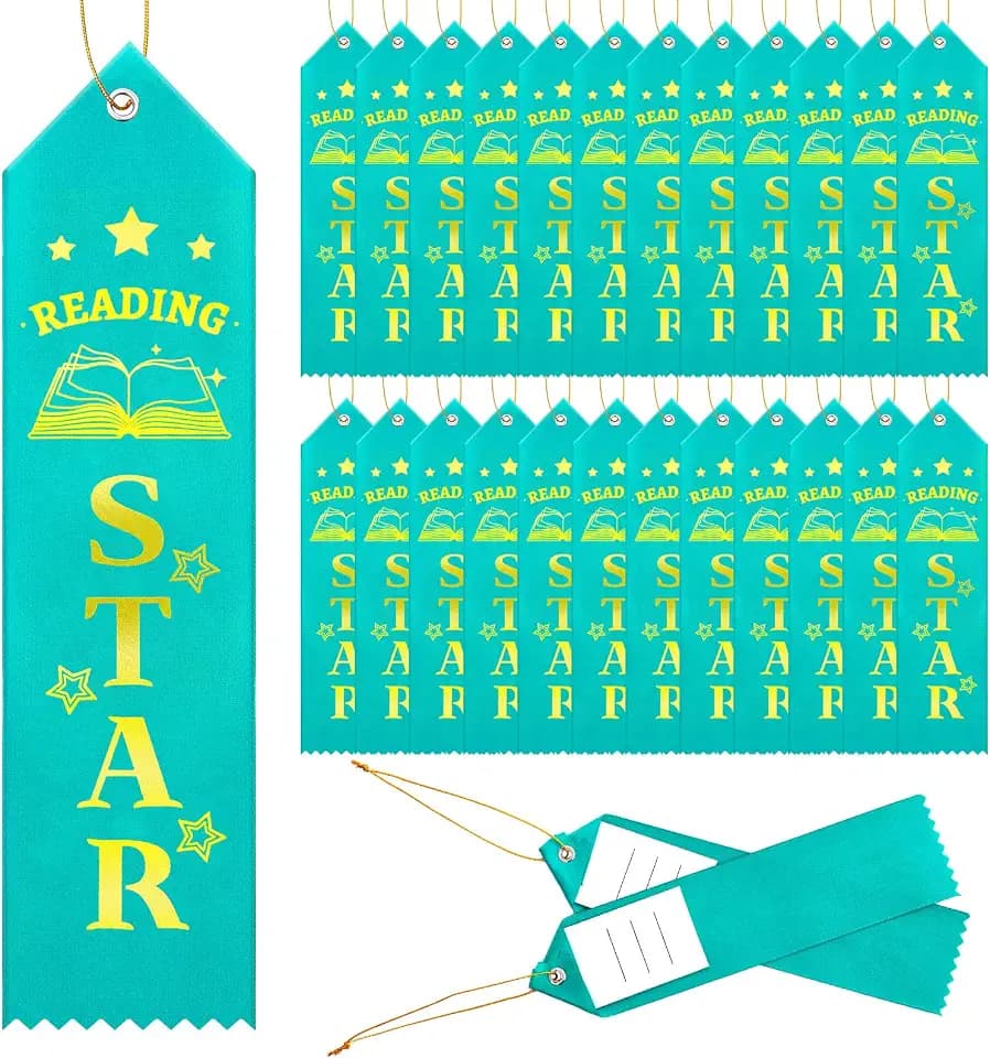 Outus 50 Pcs Reading Star Award Ribbons, 8 x 2 Inches, Green