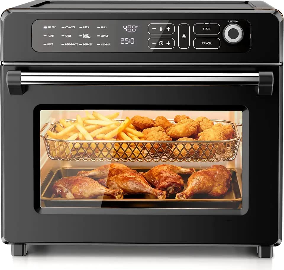 Kismile 25QT Air Fryer Toaster Oven Combo, 12-in-1, Stainless Steel, Black