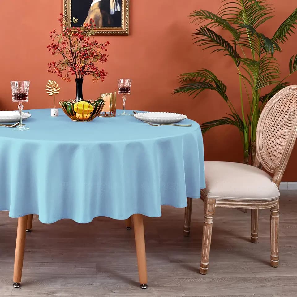 MEANMOY Baby Blue Round Tablecloth 48 Inch Water Resistant Table Cloth