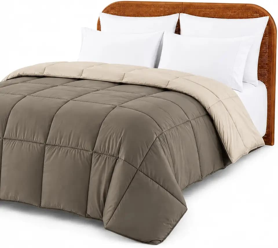 Modern Threads Comforter Duvet Insert, Reversible Quilted Down Alternative Comforter with Corner Tabs, All Season Bedding, Twin, Taupe/Champagne