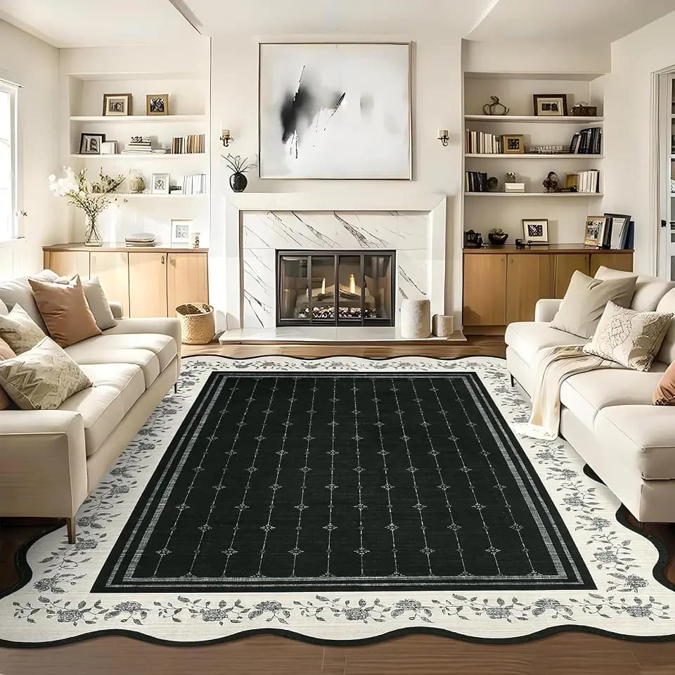 Garvee Scollaped Rugs for Living Room 5x7 Area Rugs for Bedroom Soft Black