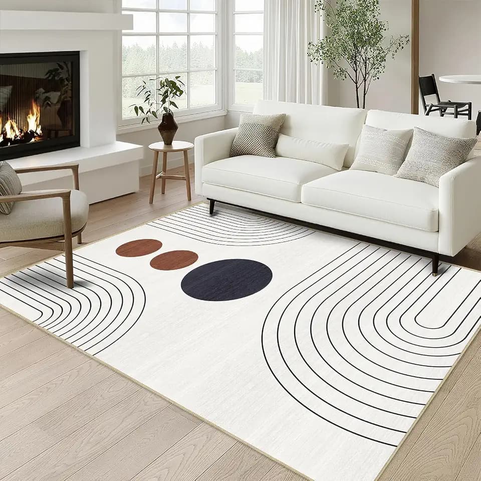 Boho Rug 4x6 Modern Geometric Abstract Ivory Cream Area Rug for Bedroom