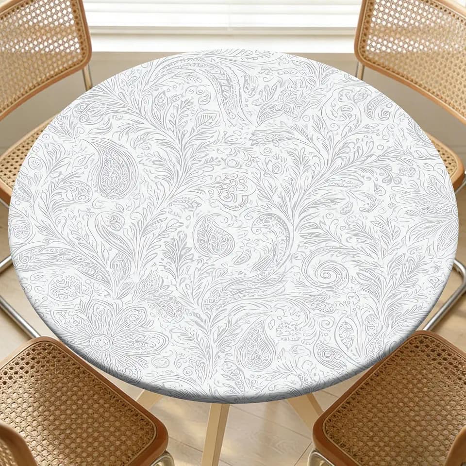 Round Fitted Table Cloth with Elastic Fits 46"-50" Round Tables