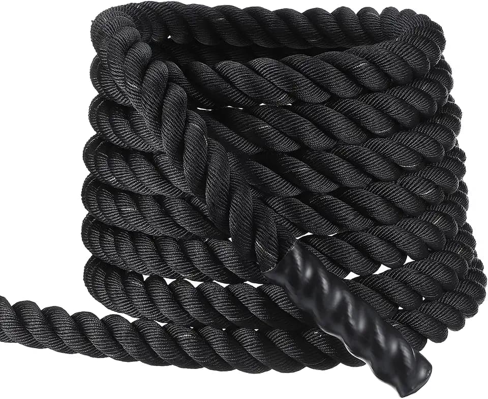 MECCANIXITY Battle Rope 10ft x 2 Inch Polyester Workout Rope Heavy Fitness Exercise Rope for Strength Training Home Gym Muscle Building, Black