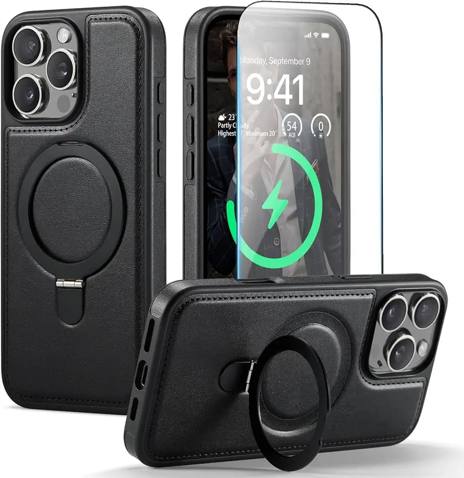 for iPhone 16 Pro Max Case with Stand Compatible Magsafe, Black